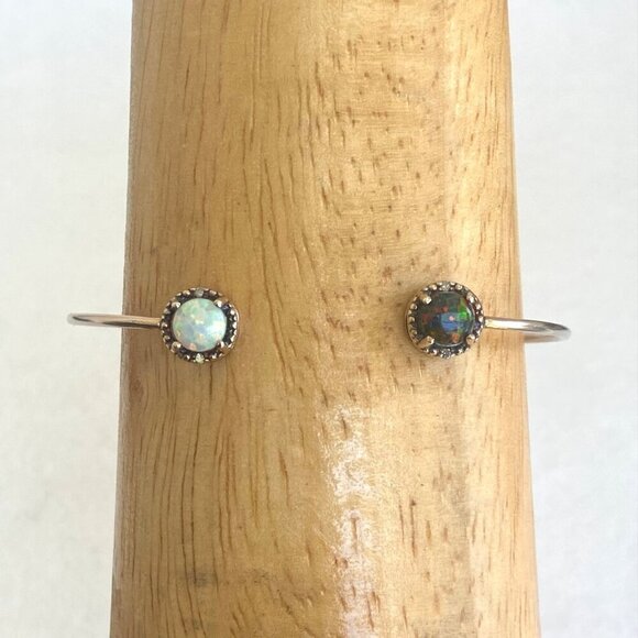 Gold Vermeil Sterling Silver Dainty Black White Opal Diamond Cuff Bracelet 6.25" - Picture 6 of 16